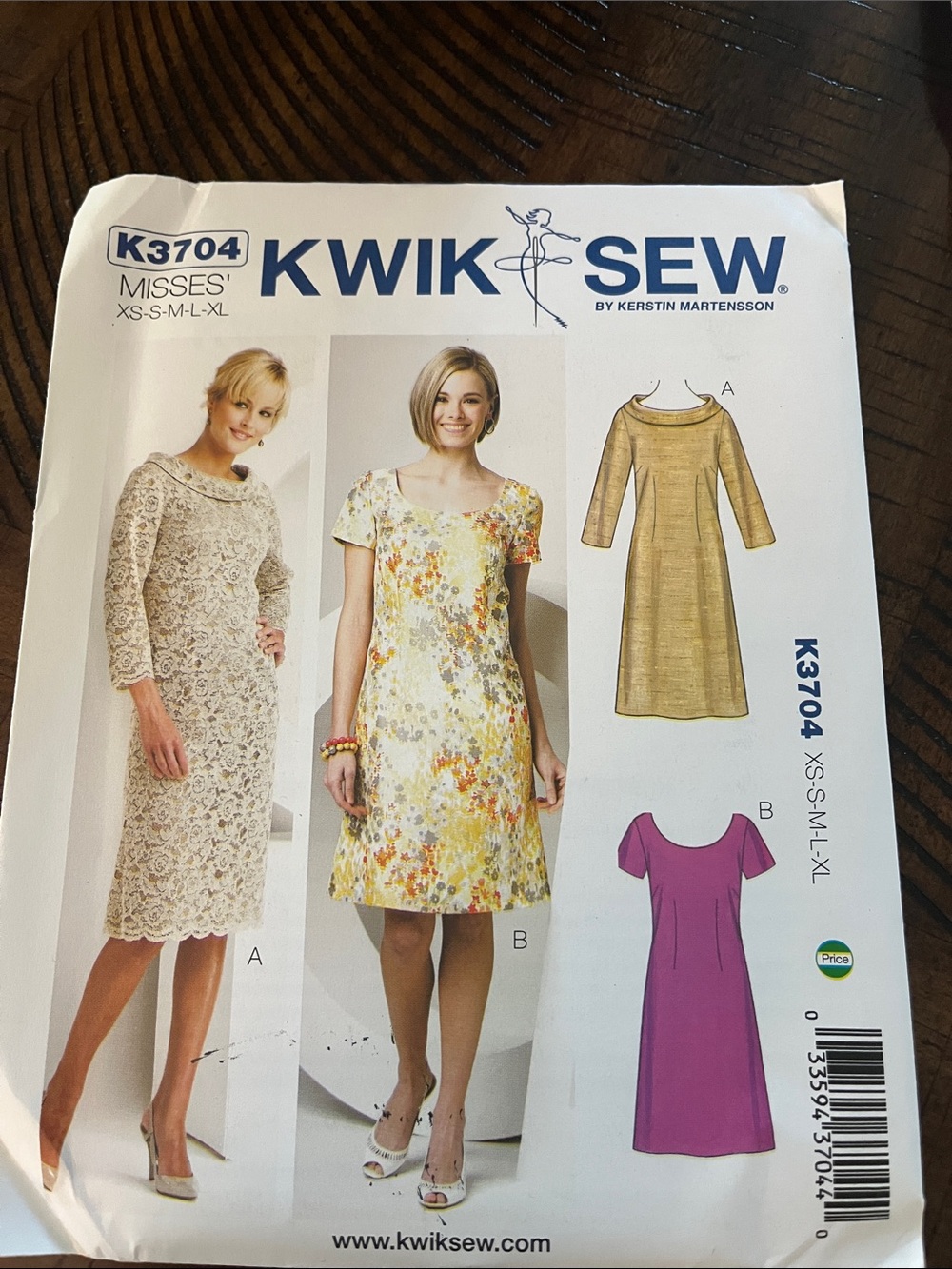 KwikSew K3704 Women's Midi Dress in Yellow Floral and Cream Lace